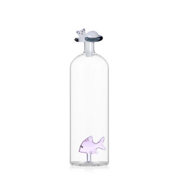 TABBY CAT Bottle Pink FishWhite cat with smoke tail